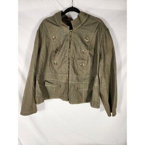 Robert Louis Womens Plus Jacket Olive Green Moder Career Safari Military 3X